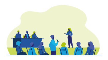 Présentateur animant une table ronde lors d'un forum