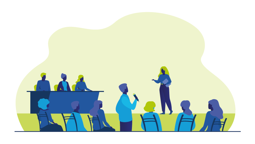 Présentateur animant une table ronde lors d'un forum